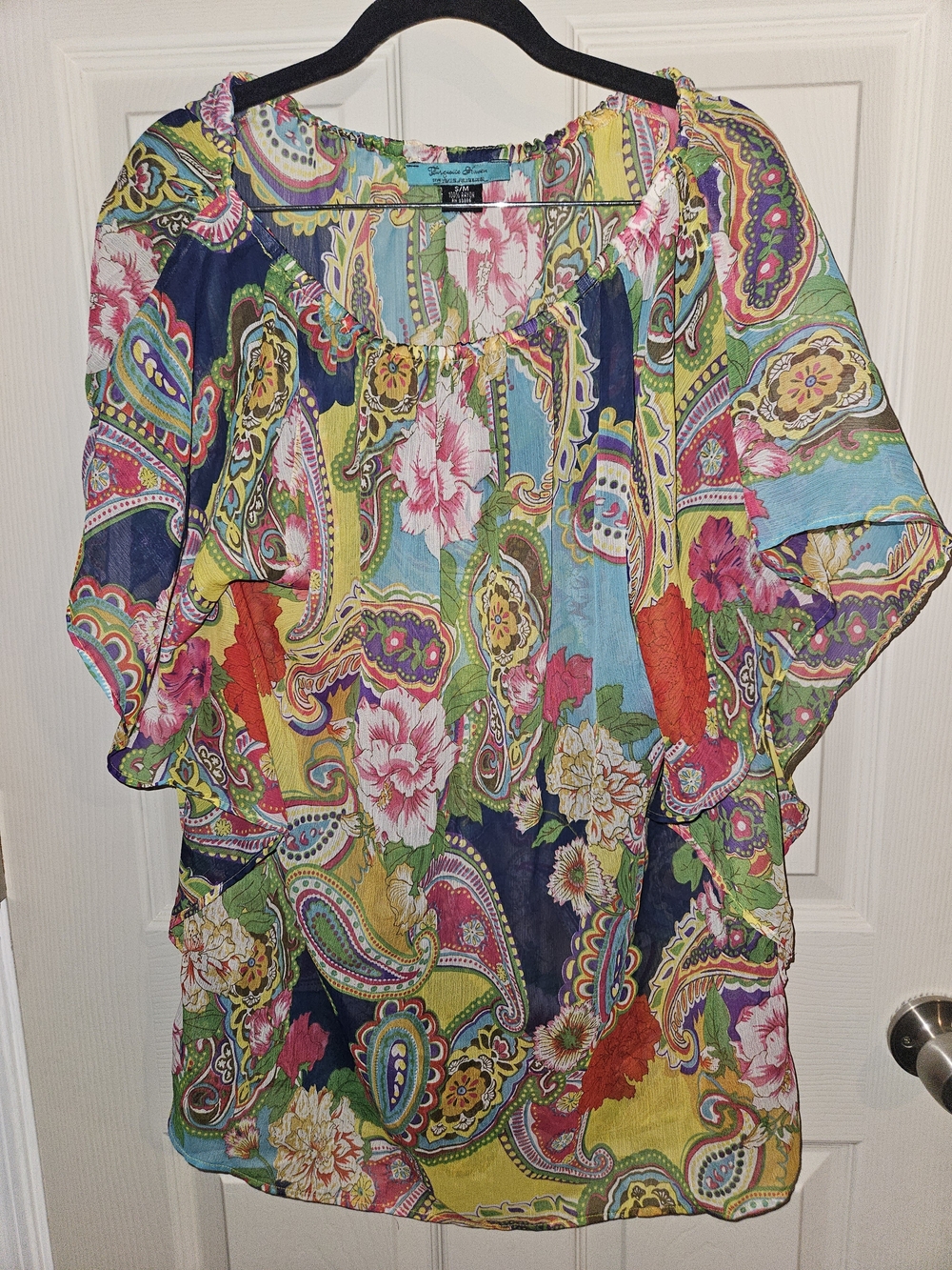 Multicolor Paisley Floral Peasant Blouse - Vibrant Mix
